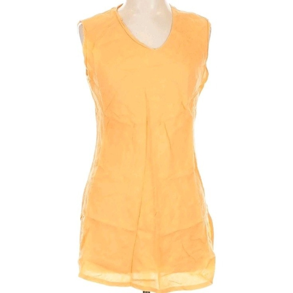 120% Lino Womens L 100% Linen‎ V-Neck Tunic Sleeveless Top Lagenlook Minimalist